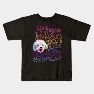 Colorful Life is Better with a Bichon by Robert Phelps Kids T-Shirt